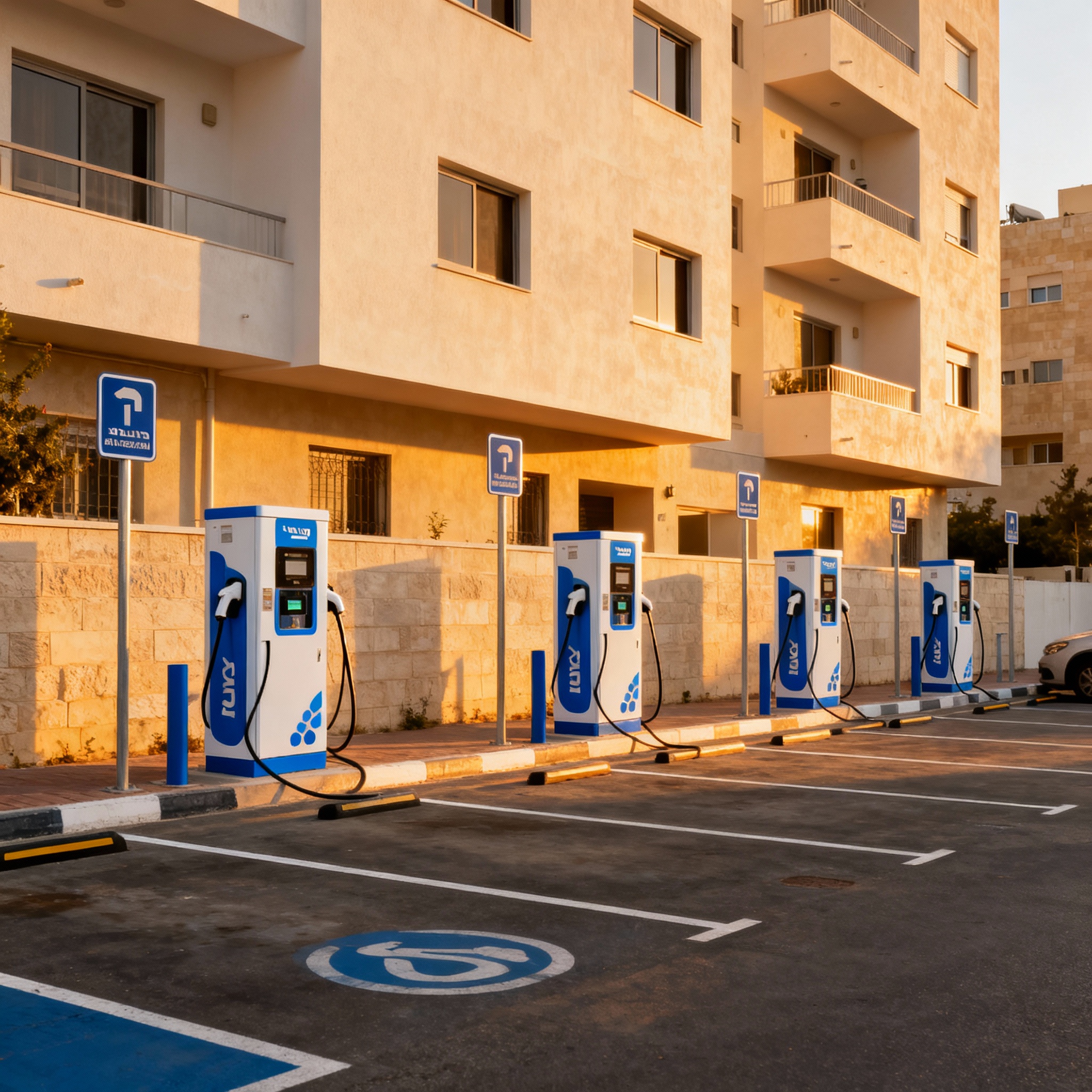 עמדות טעינה מרובות בחניון מגורים