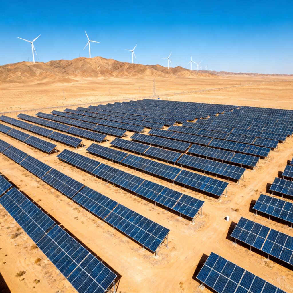 מתקני אנרגיה מתחדשת: שדות סולריים וטורבינות רוח