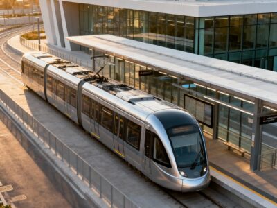 רכבת קלה מודרנית בתחנה עירונית