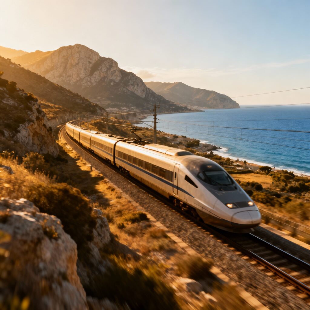 רכבת מהירה עוברת בנוף