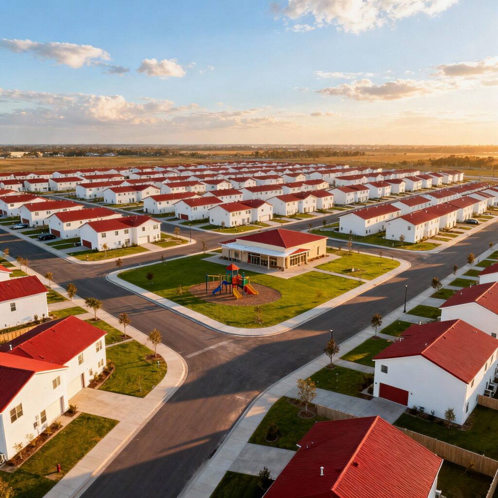 מבט אווירי על שכונה חדשה בעיר לווין
