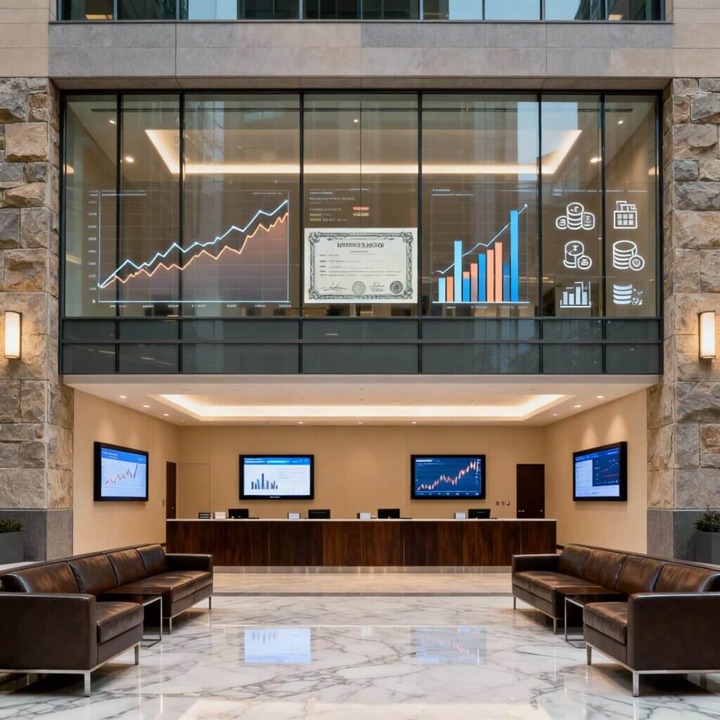 בנק וסביבה פיננסית עם מדדים כלכליים