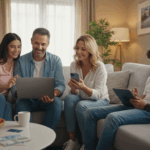 משפחה משתמשת באמצעי תשלום דיגיטליים