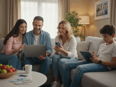 משפחה משתמשת באמצעי תשלום דיגיטליים