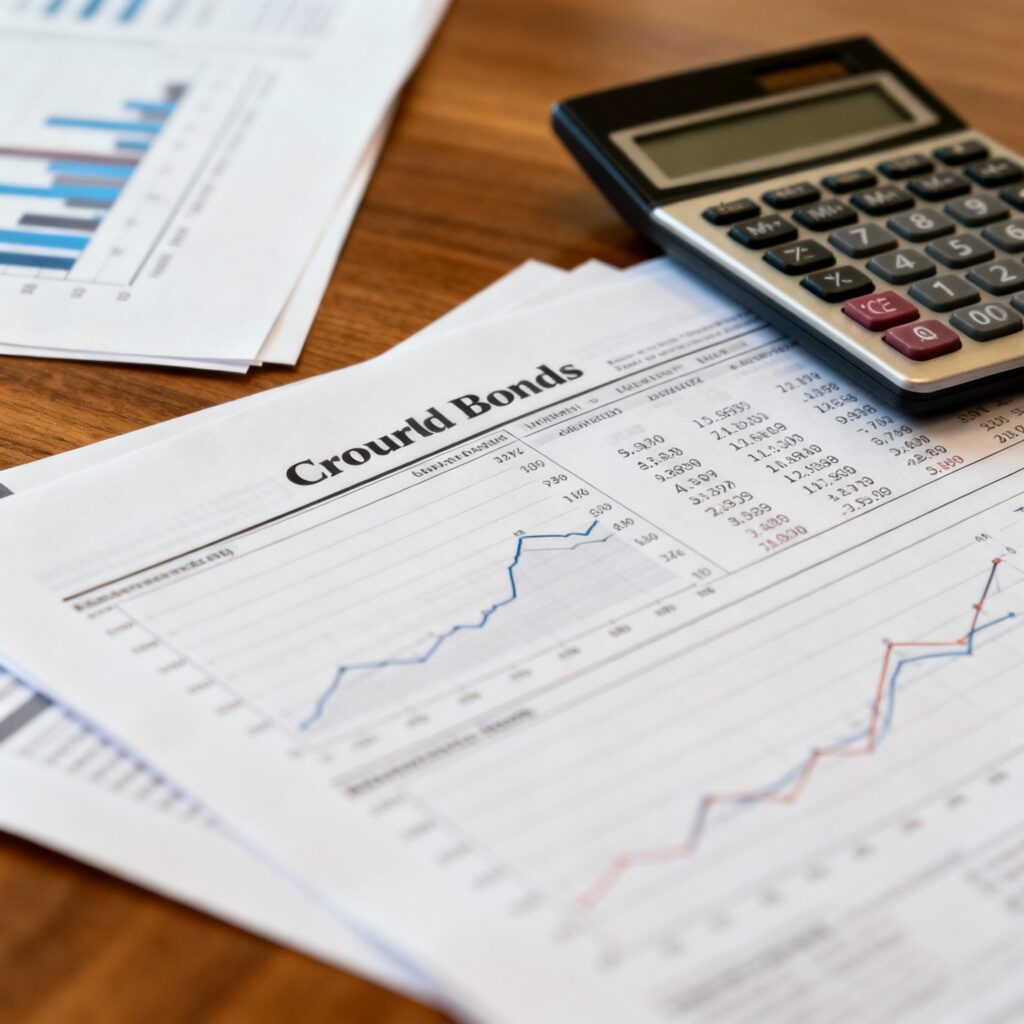 איגרות חוב קונצרני ומסמכים פיננסיים על שולחן עבודה