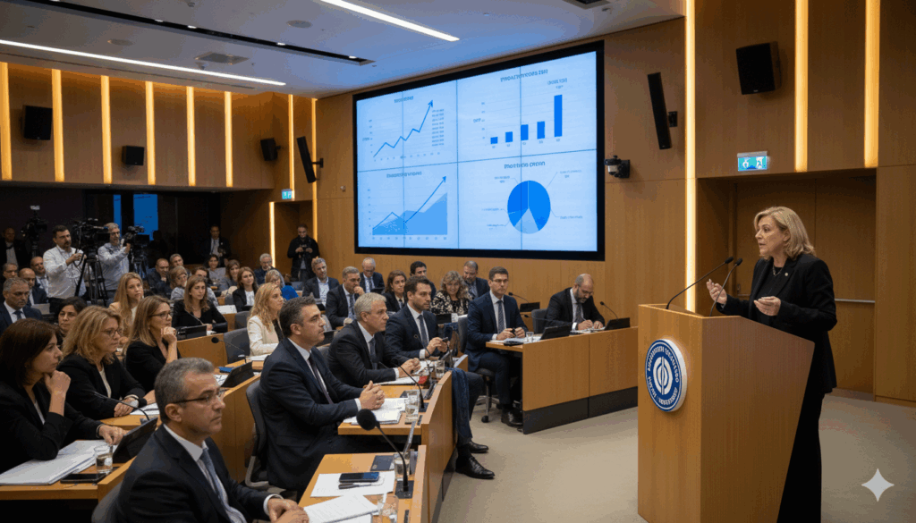 הכרזה העלאת ריבית בפגישת מסיבת עיתונאים