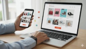 קניות דיגיטליות באמצעות סמארטפון ומחשב נייד