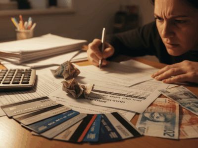 מטבח עם כרטיס אשראי ושטר של הלוואה לרכישת רכב