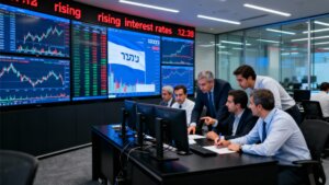 בורסה ומסכי מסחר מציגים נתוני ריבית