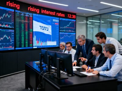 בורסה ומסכי מסחר מציגים נתוני ריבית