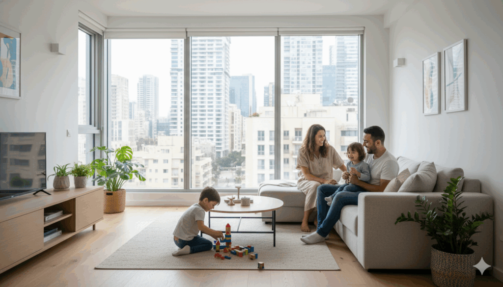 משפחה צעירה בדירה חדשה - חלום הדיור הישראלי