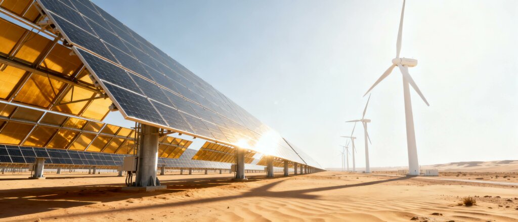 מתקן אנרגיה מתחדשת - פאנלים סולאריים וטורבינות רוח