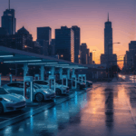 תחנת טעינה חשמלית מודרנית ברקע עירוני