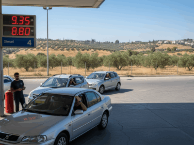 תחנת דלק עם מחירים גבוהים וצרכנים מודאגים