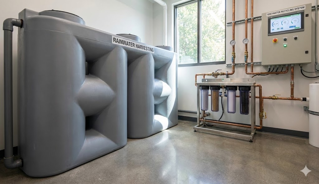 מערכת איגור מי גשם וטיהור במבנה ירוק חדש