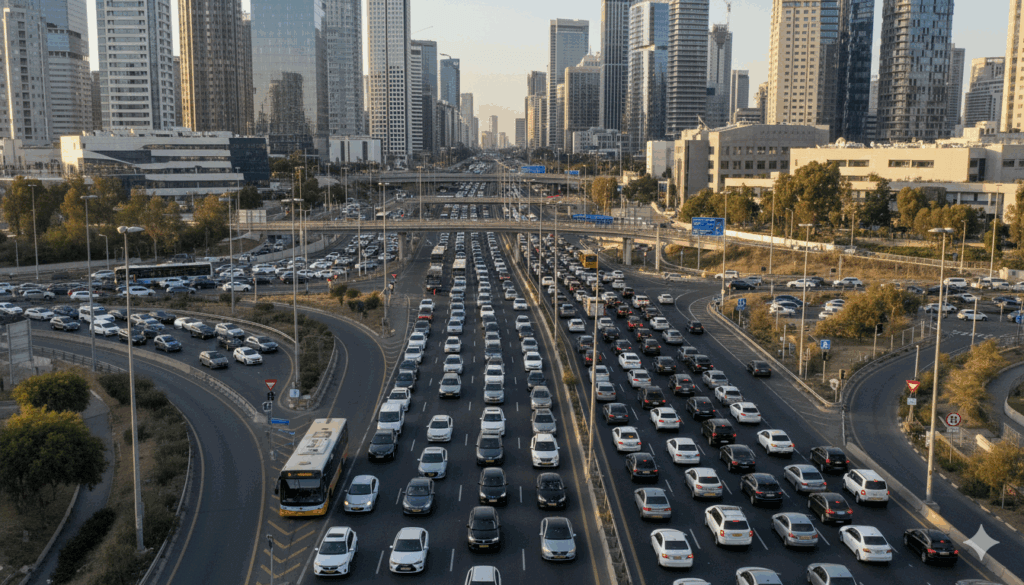 תנועה עמוסה וכבישים עירוניים