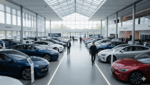 מחסן גדול של רכבים חשמליים