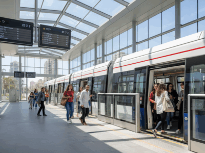 רכבת קלה בתחנת מודרנית