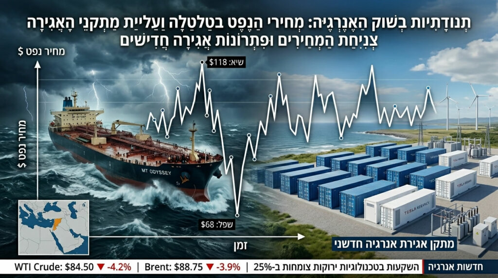 התנודתיות החריפה בשוק הנפט העולמי והמהלכים האסטרטגיים בתחום אגירת החשמל בישראל מציבים בפני המשק אתגרים והזדמנויות כאחד