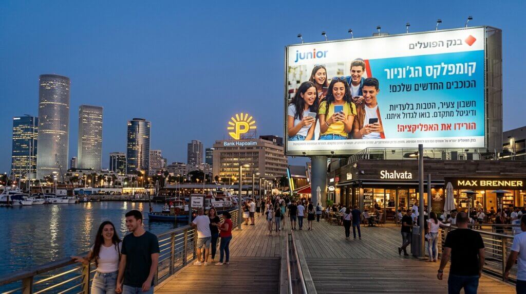 קמפיין בנק הפועלים למתחם הג'וניור בנמל תל אביב - המותג הזכור והאהוב ביותר השבוע - אילוסטרציה