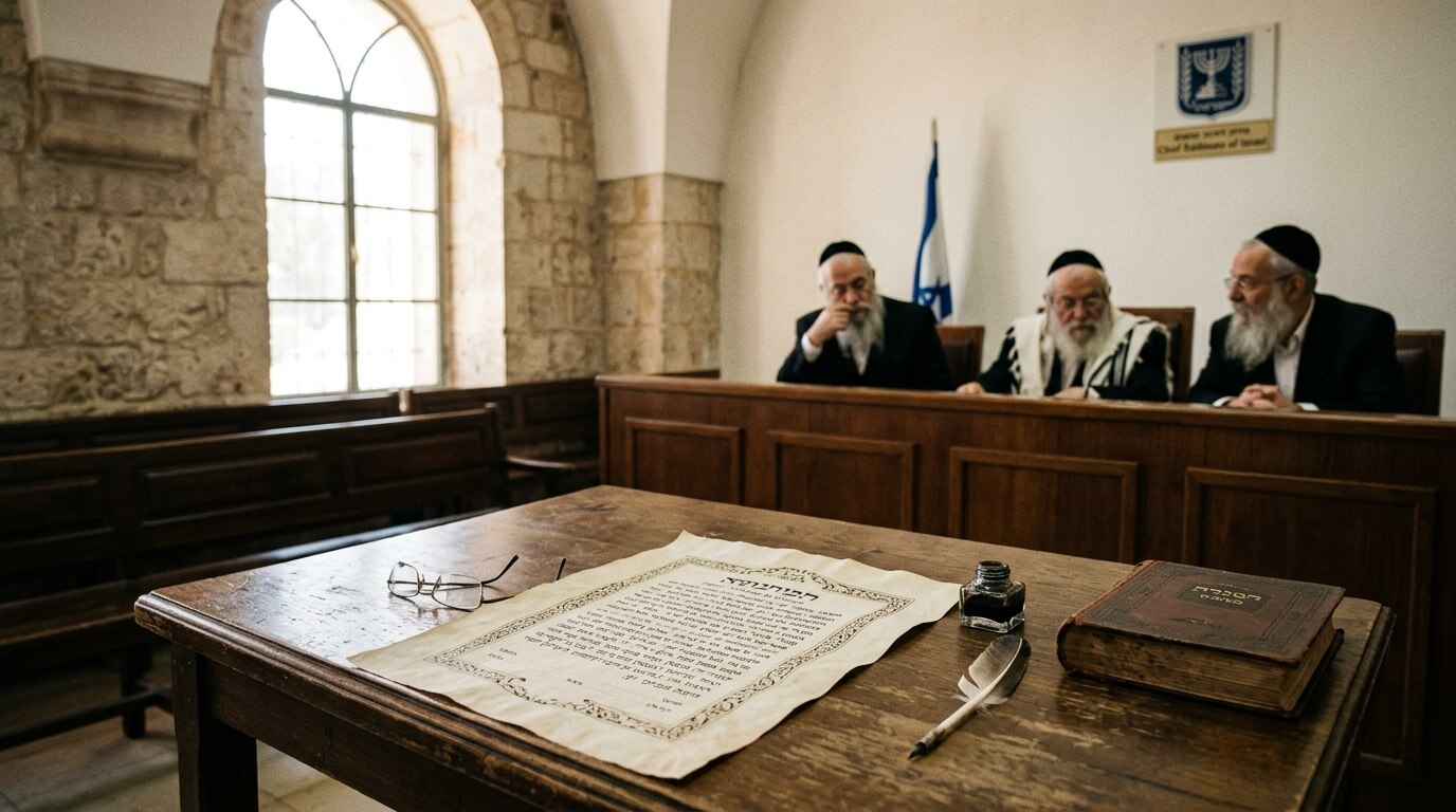 שטר כתובה על שולחן בית הדין הרבני. הרבנות הראשית קבעה תקרה חדשה לסכום